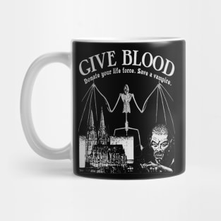 Give Blood To The Vampires - Spooky Halloween Horror Black and White Goth Mug